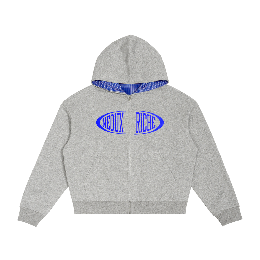 Contrast Plaid Boxy Zip Hoodie