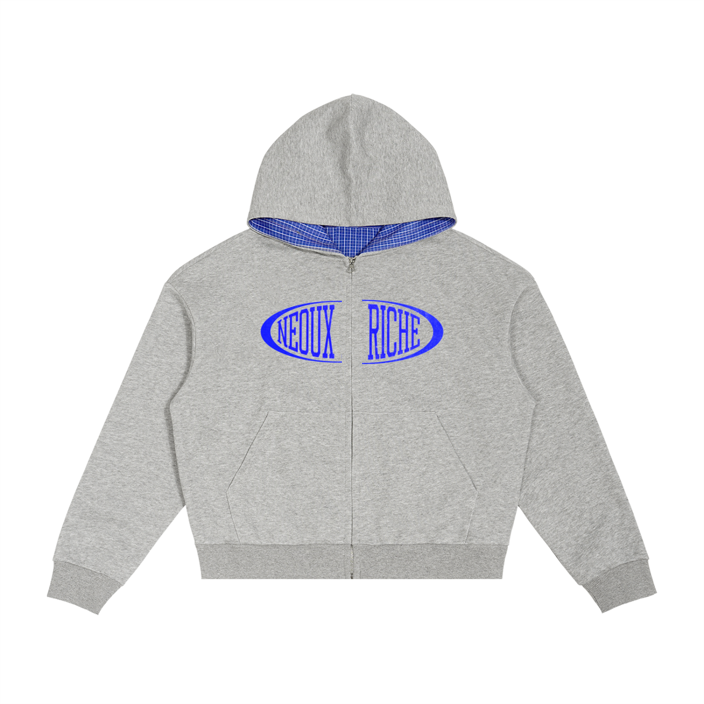 Contrast Plaid Boxy Zip Hoodie